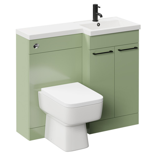 Napoli Combination Olive Green 1000mm Vanity Unit Toilet Suite with Right Hand L Shaped 1 Tap Hole Basin and 2 Doors with Matt Black Handles Left Hand Side View