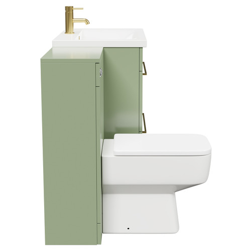 Napoli Olive Green 1300mm Vanity Unit Toilet Suite with 1 Tap Hole Basin and 2 Drawers with Brushed Brass Handles View From Side