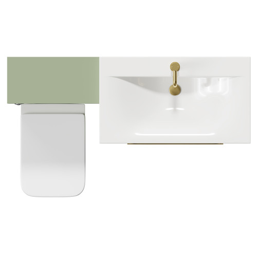Napoli Olive Green 1300mm Vanity Unit Toilet Suite with 1 Tap Hole Basin and 2 Drawers with Brushed Brass Handles View From Top