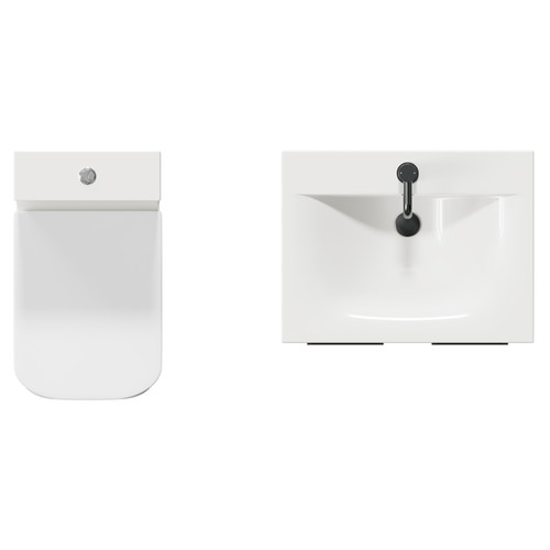 Turin Olive Green 600mm Floor Standing Vanity Unit and Toilet Suite with 1 Tap Hole Basin and 2 Doors with Gunmetal Grey Handles View From Top