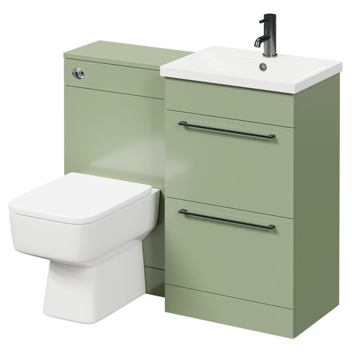 Napoli Olive Green 1000mm Vanity Unit Toilet Suite with 1 Tap Hole Basin and 2 Drawers with Gunmetal Grey Handles Right Hand View