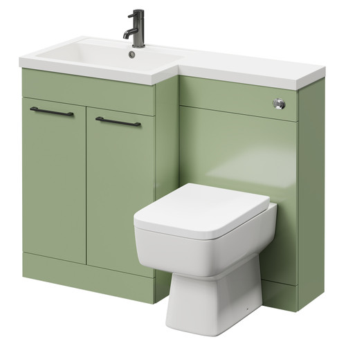 Napoli Combination Olive Green 1100mm Vanity Unit Toilet Suite with Left Hand L Shaped 1 Tap Hole Basin and 2 Doors with Gunmetal Grey Handles Right Hand Side View