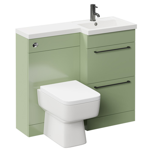 Napoli Combination Olive Green 1000mm Vanity Unit Toilet Suite with Right Hand L Shaped 1 Tap Hole Basin and 2 Drawers with Gunmetal Grey Handles Left Hand Side View