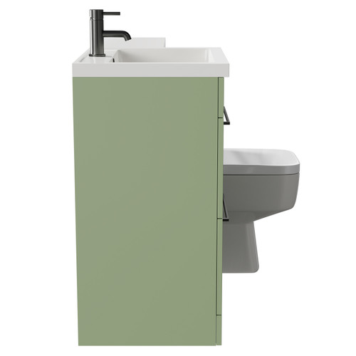 Napoli Combination Olive Green 1100mm Vanity Unit Toilet Suite with Left Hand L Shaped 1 Tap Hole Basin and 2 Drawers with Gunmetal Grey Handles Side on View