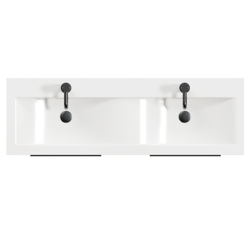 Napoli Gloss White 1200mm Wall Mounted Vanity Unit with Ceramic Double Basin and 4 Drawers with Gunmetal Grey Handles View From Top