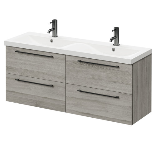 Napoli Molina Ash 1200mm Wall Mounted Vanity Unit with Ceramic Double Basin and 4 Drawers with Gunmetal Grey Handles Right Hand View