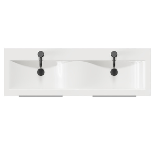Napoli Olive Green 1200mm Wall Mounted Vanity Unit with Ceramic Double Basin and 4 Drawers with Matt Black Handles View From Top Napoli Olive Green 1200mm Wall Mounted Vanity Unit with Ceramic Double Basin and 4 Drawers with Matt Black Handles View From Top