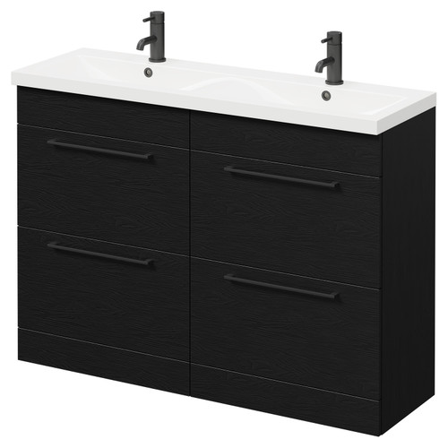 Napoli Nero Oak 1200mm Floor Standing Vanity Unit with Ceramic Double Basin and 4 Drawers with Matt Black Handles Right Hand View