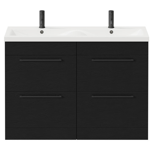 Napoli Nero Oak 1200mm Floor Standing Vanity Unit with Ceramic Double Basin and 4 Drawers with Matt Black Handles Front View