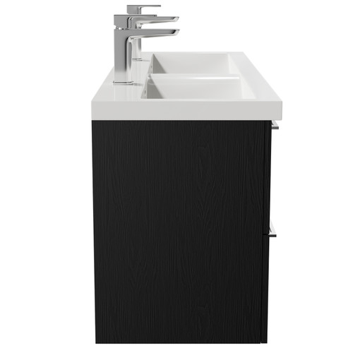 Napoli Nero Oak 1200mm Wall Mounted Vanity Unit with Ceramic Double Basin and 4 Drawers with Polished Chrome Handles View From Side