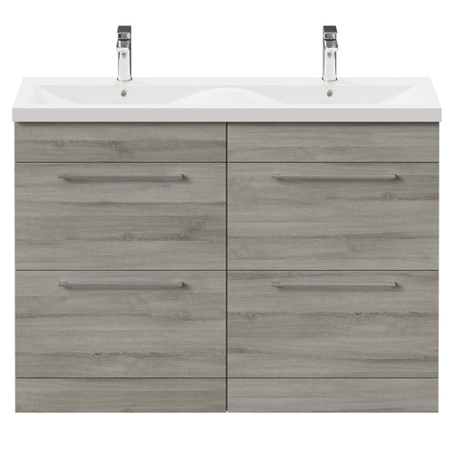 Napoli Molina Ash 1200mm Floor Standing Vanity Unit with Ceramic Double Basin and 4 Drawers with Polished Chrome Handles Front View