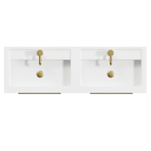 Napoli Gloss White 1200mm Wall Mounted Vanity Unit with Polymarble Double Basin and 4 Drawers with Brushed Brass Handles View From Top