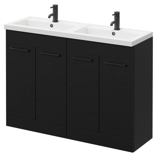 Napoli Nero Oak 1200mm Floor Standing Vanity Unit with Polymarble Double Basin and 4 Doors with Matt Black Handles Right Hand View
