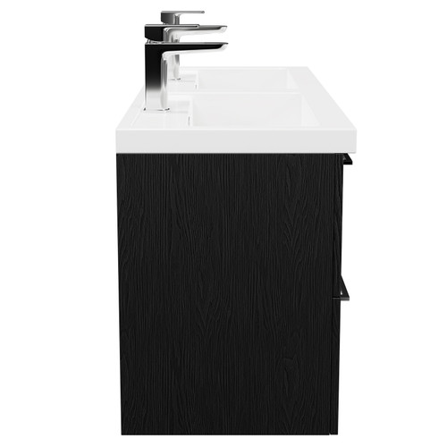 Napoli Nero Oak 1200mm Wall Mounted Vanity Unit with Polymarble Double Basin and 4 Drawers with Polished Chrome Handles View From Side