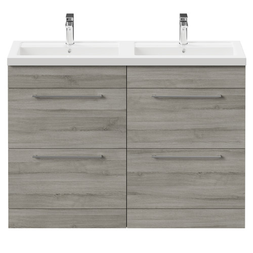 Napoli Molina Ash 1200mm Floor Standing Vanity Unit with Polymarble Double Basin and 4 Drawers with Polished Chrome Handles Front View