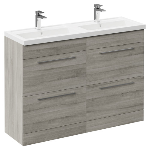 Napoli Molina Ash 1200mm Floor Standing Vanity Unit with Polymarble Double Basin and 4 Drawers with Polished Chrome Handles Left Hand View