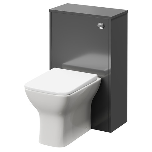 Tidal Gloss Grey 500mm Toilet Unit and Kingston Rimless Back to Wall Toilet Pan with Soft Close Toilet Seat Right Hand View