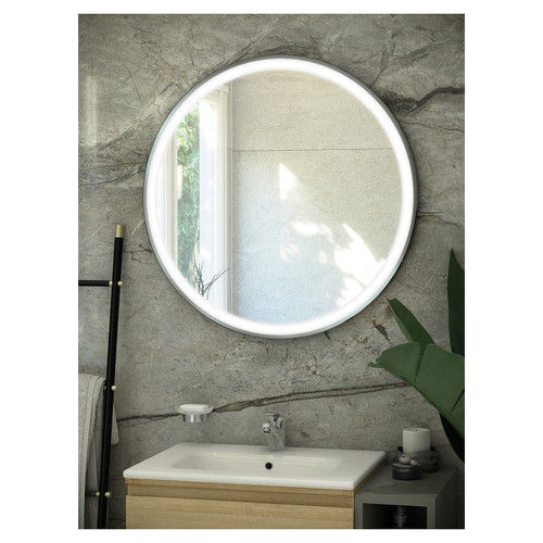 RAK Art Brushed Nickel 800mm x 800mm Round Illuminated LED Mirror - RAKARTRNBN5002