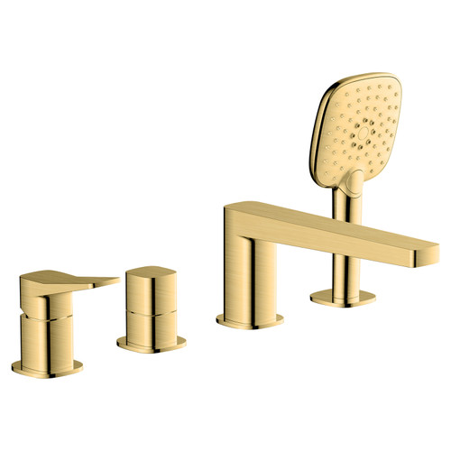 RAK Petit Square Brushed Gold Deck Mounted 4 Tap Hole Bath Shower Mixer Tap - RAKPES3013G