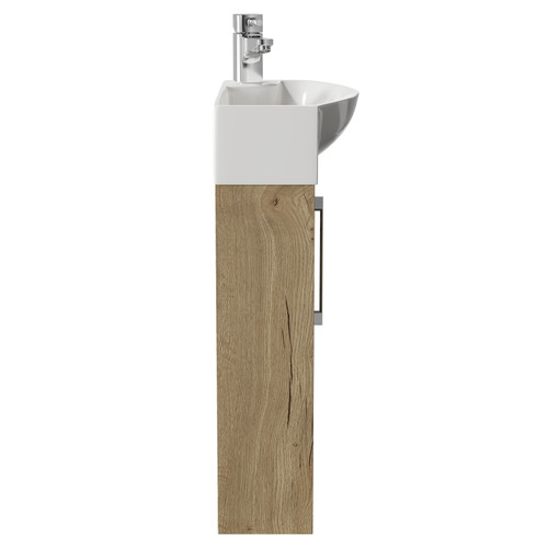Horizon Autumn Oak 440mm Wall Mounted Vanity Unit with 1 Tap Hole Left Hand Basin and Single Door with Polished Chrome Handle View from Side