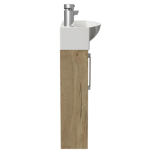 Horizon Autumn Oak 440mm Wall Mounted Vanity Unit with 1 Tap Hole Right Hand Basin and Single Door with Polished Chrome Handle View from Side