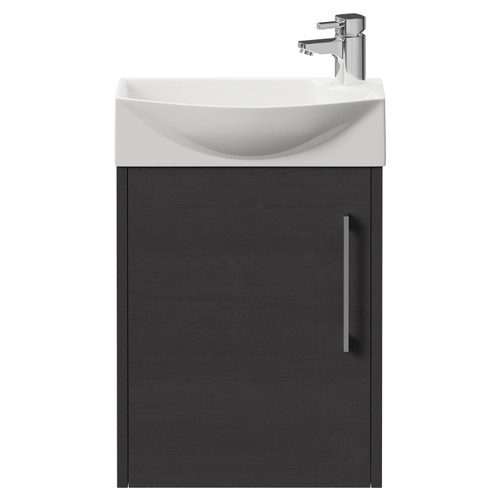 Horizon Graphite Grey 440mm Wall Mounted Vanity Unit with 1 Tap Hole Left Hand Basin and Single Door with Polished Chrome Handle Front View