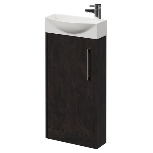 Horizon Metallic Slate 440mm Floor Standing Vanity Unit with 1 Tap Hole Left Hand Basin and Single Door with Polished Chrome Handle Right Hand View