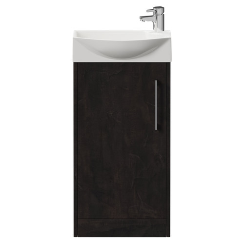 Horizon Metallic Slate 440mm Floor Standing Vanity Unit with 1 Tap Hole Left Hand Basin and Single Door with Polished Chrome Handle View From Front
