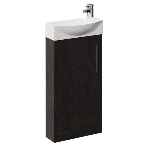 Horizon Metallic Slate 440mm Floor Standing Vanity Unit with 1 Tap Hole Left Hand Basin and Single Door with Polished Chrome Handle Left Hand View