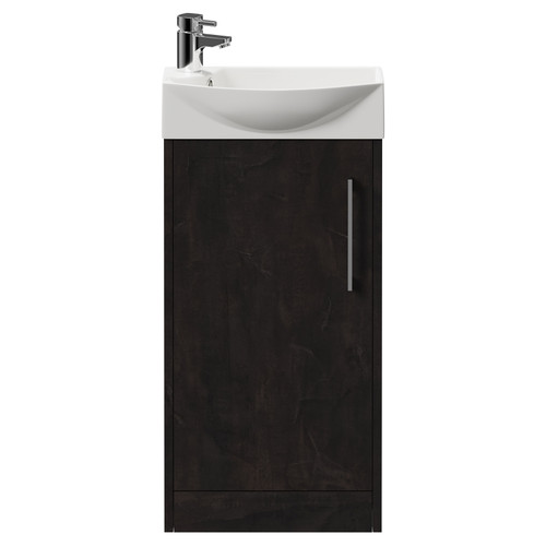 Horizon Metallic Slate 440mm Floor Standing Vanity Unit with 1 Tap Hole Right Hand Basin and Single Door with Polished Chrome Handle View From Front