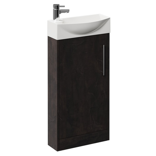 Horizon Metallic Slate 440mm Floor Standing Vanity Unit with 1 Tap Hole Right Hand Basin and Single Door with Polished Chrome Handle Left Hand View
