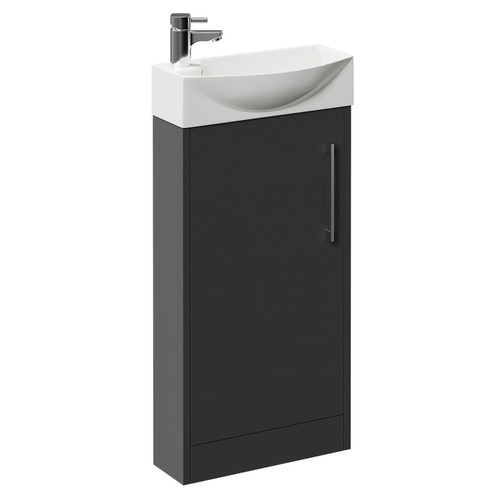 Horizon Graphite Grey 440mm Floor Standing Vanity Unit with 1 Tap Hole Right Hand Basin and Single Door with Polished Chrome Handle Left Hand View