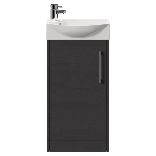 Horizon Graphite Grey 440mm Floor Standing Vanity Unit with 1 Tap Hole Right Hand Basin and Single Door with Polished Chrome Handle Front View