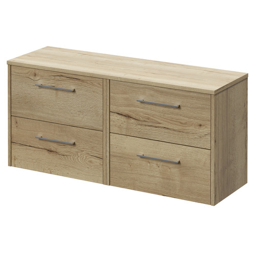 Horizon Autumn Oak 1200mm Wall Mounted Vanity Unit for Countertop Basins with 4 Drawers and Polished Chrome Handles Right Hand View