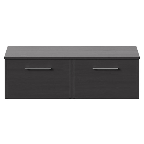 Horizon Graphite Grey 1200mm Wall Mounted Vanity Unit for Countertop Basins with 2 Drawers and Polished Chrome Handles Front View