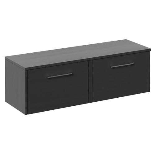 Horizon Graphite Grey 1200mm Wall Mounted Vanity Unit for Countertop Basins with 2 Drawers and Polished Chrome Handles Left Hand View