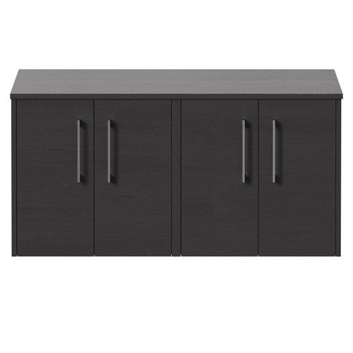 Horizon Graphite Grey 1200mm Wall Mounted Vanity Unit for Countertop Basins with 4 Doors and Polished Chrome Handles Front View