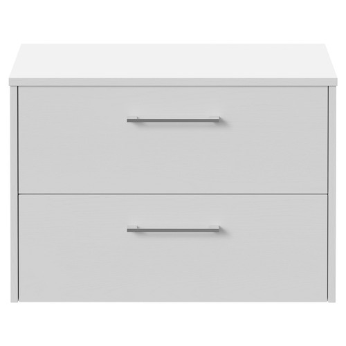 Horizon White Ash 800mm Wall Mounted Vanity Unit for Countertop Basins and 2 Drawers with Polished Chrome Handles View from Front