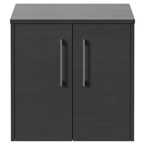Horizon Graphite Grey 600mm Wall Mounted Vanity Unit for Countertop Basins and 2 Doors with Polished Chrome Handles Front View