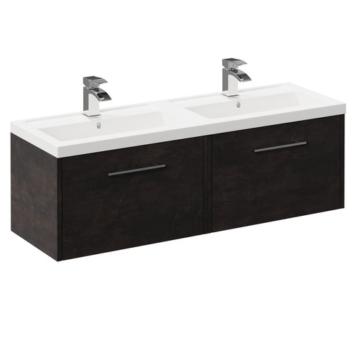Horizon Metallic Slate 1200mm Wall Mounted Vanity Unit with Polymarble Double Basin and 2 Drawers with Polished Chrome Handles Left Hand View