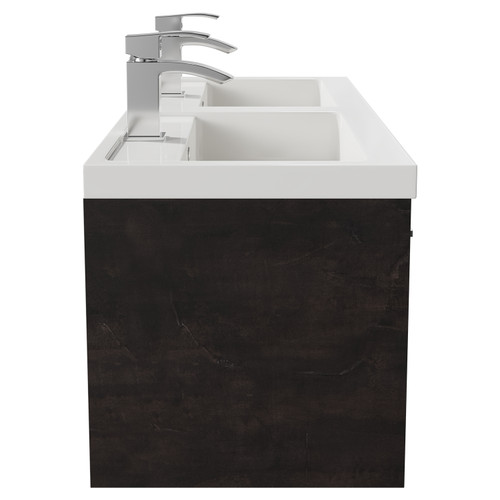 Horizon Metallic Slate 1200mm Wall Mounted Vanity Unit with Polymarble Double Basin and 2 Drawers with Polished Chrome Handles View from Side