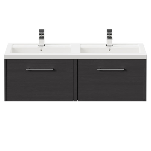Horizon Graphite Grey 1200mm Wall Mounted Vanity Unit with Polymarble Double Basin and 2 Drawers with Polished Chrome Handles Front View