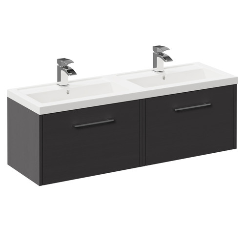 Horizon Graphite Grey 1200mm Wall Mounted Vanity Unit with Polymarble Double Basin and 2 Drawers with Polished Chrome Handles Left Hand View