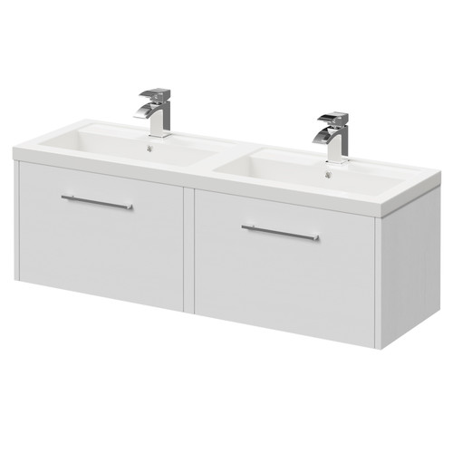 Horizon White Ash 1200mm Wall Mounted Vanity Unit with Polymarble Double Basin and 2 Drawers with Polished Chrome Handles Right Hand View