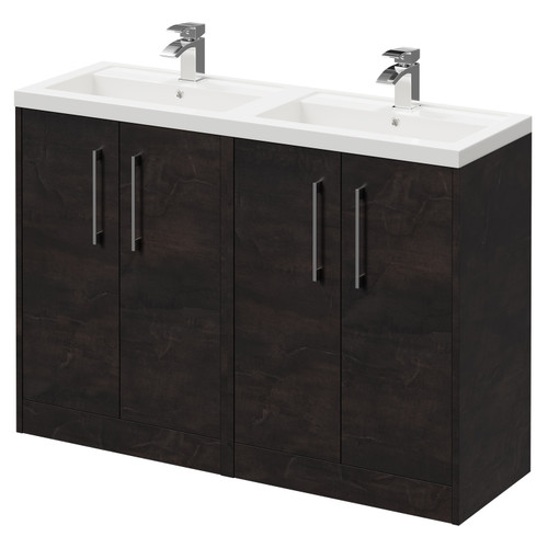 Horizon Metallic Slate 1200mm Floor Standing Vanity Unit with Polymarble Double Basin and 4 Doors with Polished Chrome Handles Right Hand View