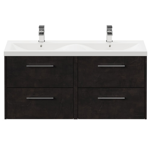Horizon Metallic Slate 1200mm Wall Mounted Vanity Unit with Ceramic Double Basin and 4 Drawers with Polished Chrome Handles View from Front