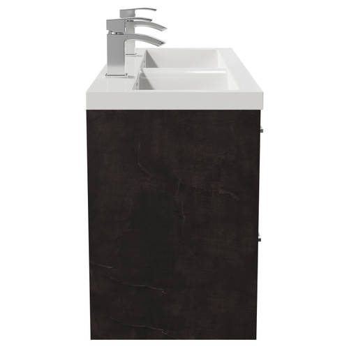 Horizon Metallic Slate 1200mm Wall Mounted Vanity Unit with Ceramic Double Basin and 4 Drawers with Polished Chrome Handles View from Side