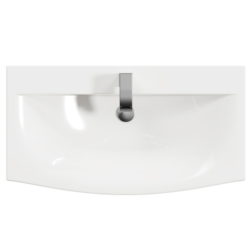 Horizon Autumn Oak 800mm Wall Mounted Vanity Unit with 1 Tap Hole Curved Basin and 2 Drawers with Polished Chrome Handles View from Top