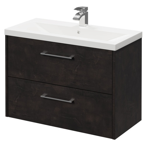Horizon Metallic Slate 800mm Wall Mounted Vanity Unit with 1 Tap Hole Basin and 2 Drawers with Polished Chrome Handles Right Hand View