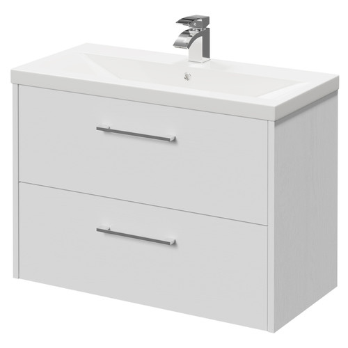 Horizon White Ash 800mm Wall Mounted Vanity Unit with 1 Tap Hole Basin and 2 Drawers with Polished Chrome Handles Right Hand View